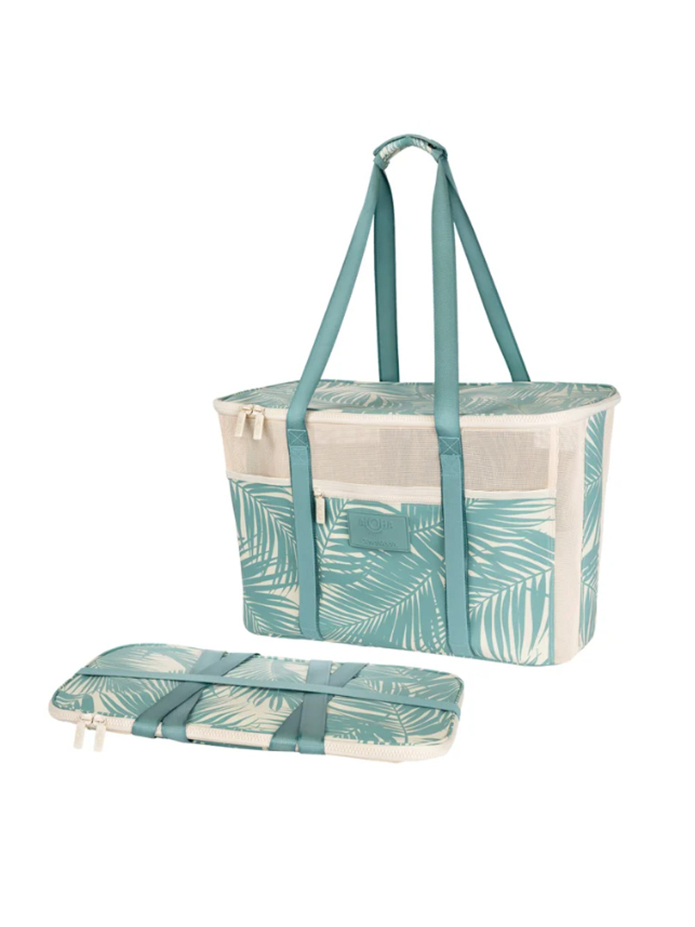 ALOHA Collection x CleverMade Collapsible Beach Tote Bag - Teal Palm Print - NEW